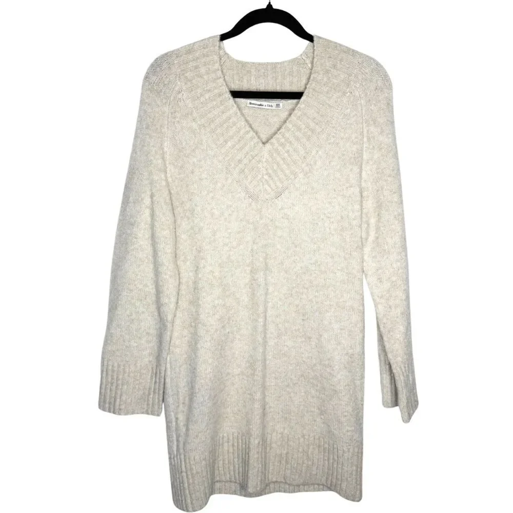 Abercrombie & Fitch Oatmeal V-Neck Sweater Dress Women’s XS Long Warm Cozy Knit